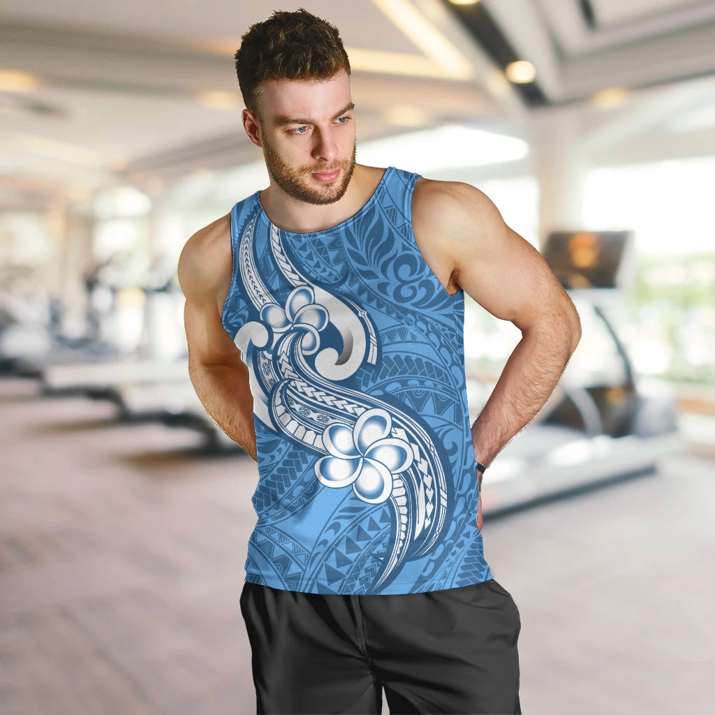 Polynesia Men Tank Top Plumeria With Tribal Pattern Blue Pastel Vibes LT14 - Polynesian Pride
