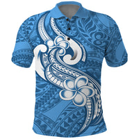 Polynesia Polo Shirt Plumeria With Tribal Pattern Blue Pastel Vibes LT14 Blue - Polynesian Pride