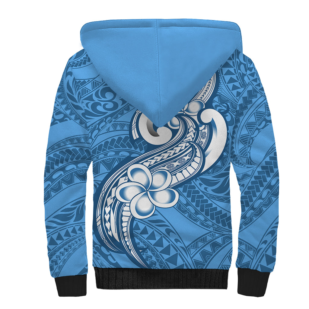 Polynesia Sherpa Hoodie Plumeria With Tribal Pattern Blue Pastel Vibes LT14 - Polynesian Pride