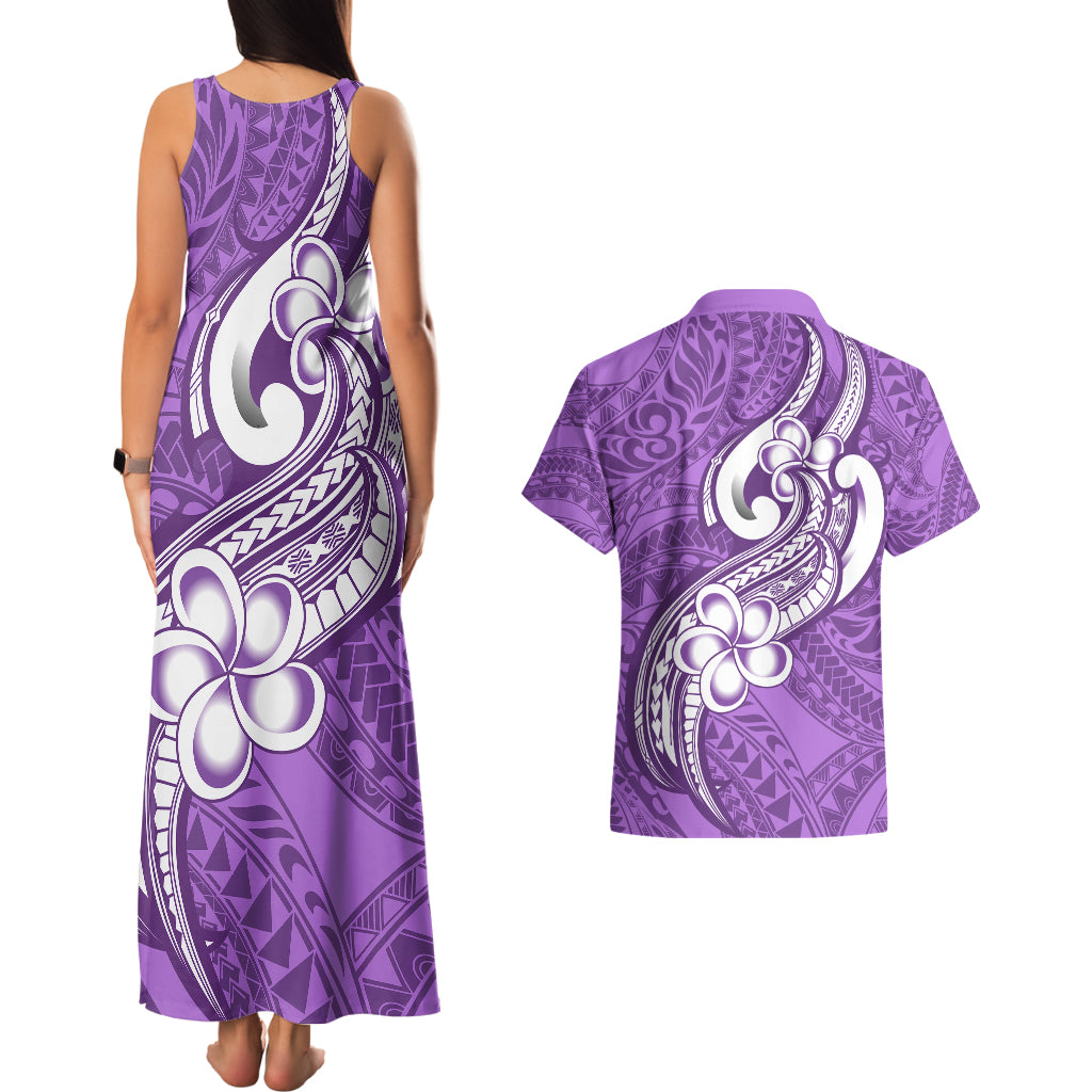 Polynesia Couples Matching Tank Maxi Dress and Hawaiian Shirt Plumeria With Tribal Pattern Purple Pastel Vibes LT14 - Polynesian Pride