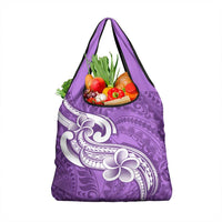 Polynesia Grocery Bag Plumeria With Tribal Pattern Purple Pastel