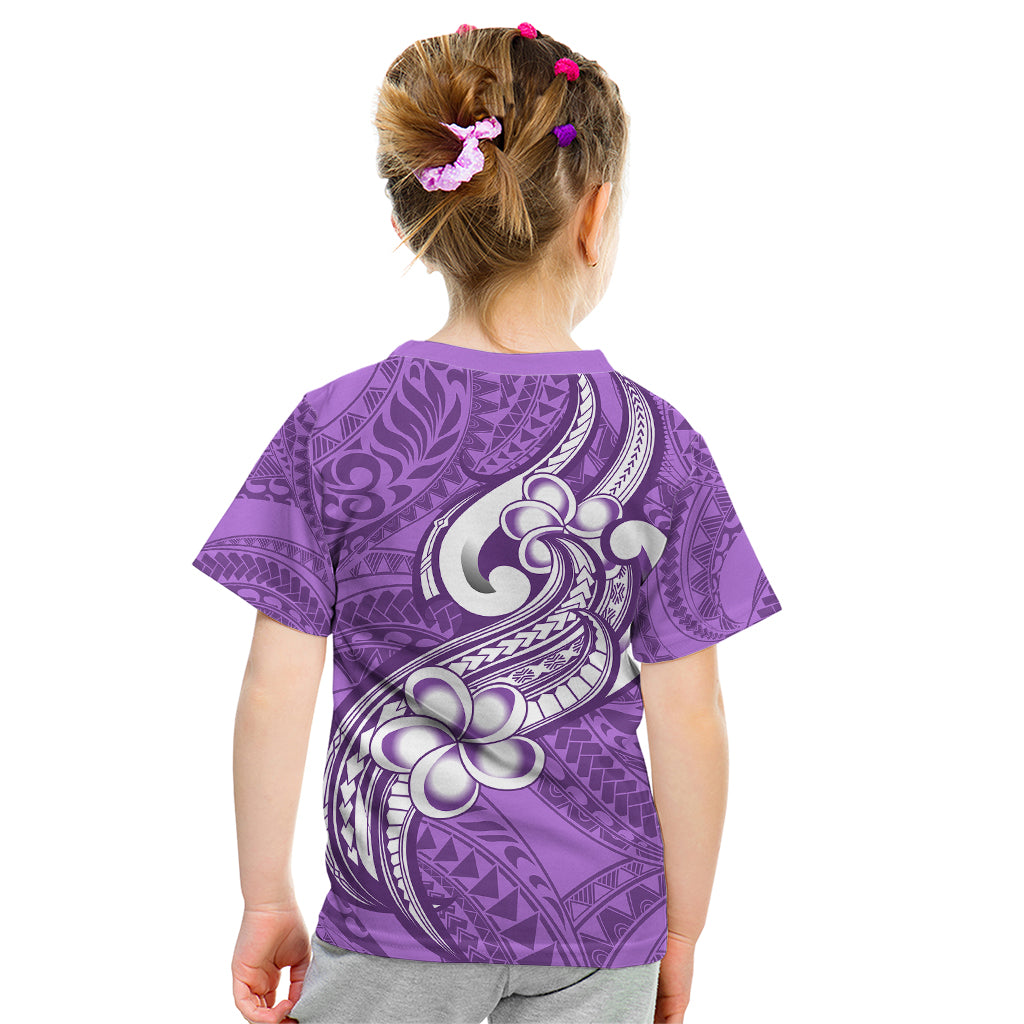 Polynesia Kid T Shirt Plumeria With Tribal Pattern Purple Pastel Vibes LT14 - Polynesian Pride