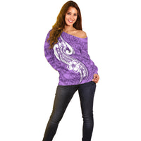 Polynesia Off Shoulder Sweater Plumeria With Tribal Pattern Purple Pastel Vibes LT14 - Polynesian Pride