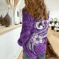 Polynesia Women Casual Shirt Plumeria With Tribal Pattern Purple Pastel Vibes LT14 - Polynesian Pride
