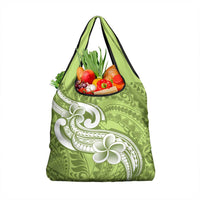 Polynesia Grocery Bag Plumeria With Tribal Pattern Green Pastel