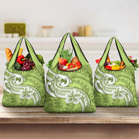 Polynesia Grocery Bag Plumeria With Tribal Pattern Green Pastel