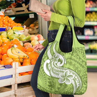 Polynesia Grocery Bag Plumeria With Tribal Pattern Green Pastel