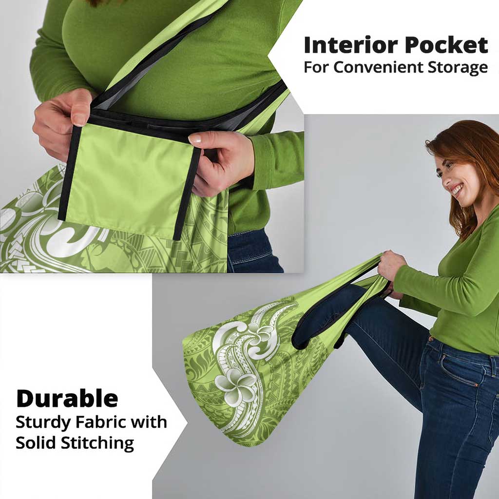 Polynesia Grocery Bag Plumeria With Tribal Pattern Green Pastel