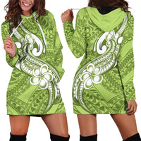 Polynesia Hoodie Dress Plumeria With Tribal Pattern Green Pastel Vibes LT14 - Polynesian Pride