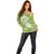Polynesia Off Shoulder Sweater Plumeria With Tribal Pattern Green Pastel Vibes LT14 - Polynesian Pride