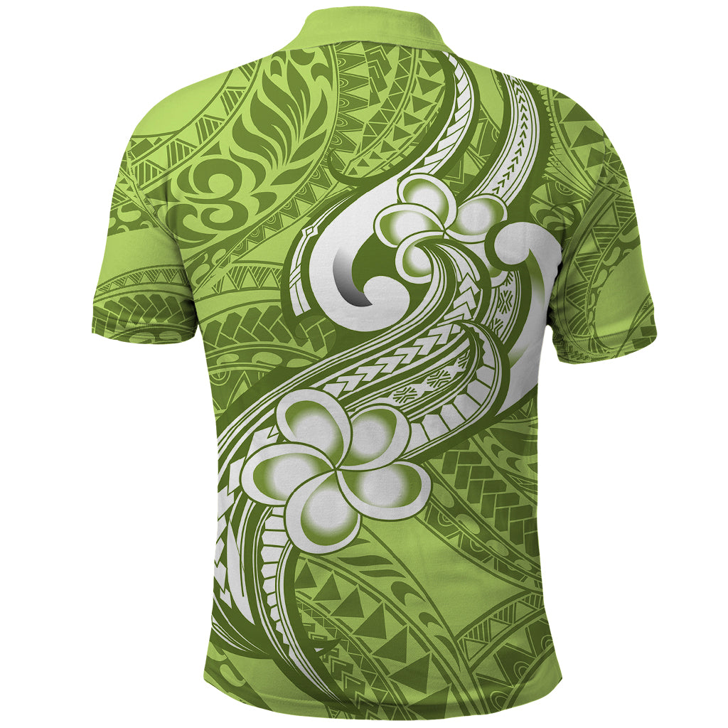 Polynesia Polo Shirt Plumeria With Tribal Pattern Green Pastel Vibes LT14 - Polynesian Pride