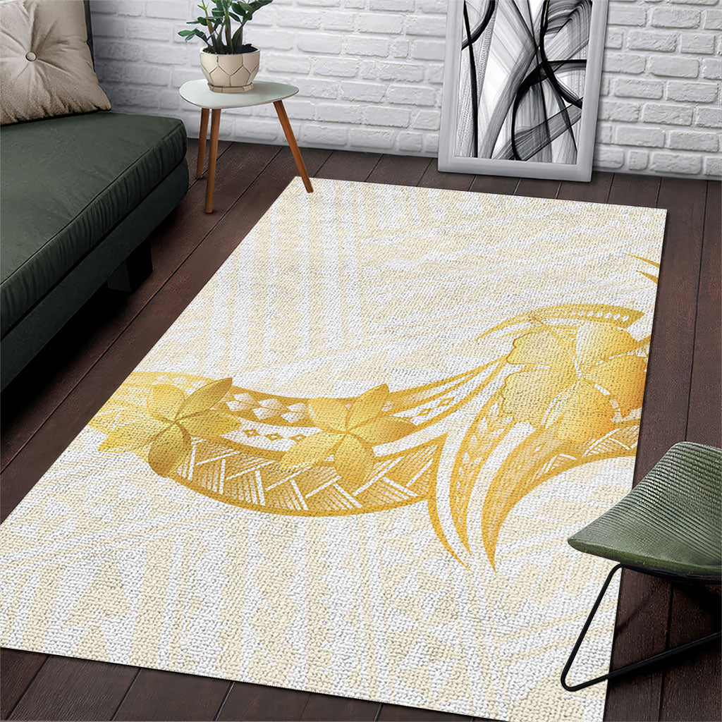 Polynesia White Sunday Area Rug Polynesian Tattoo Plumeria Hibiscus Gold
