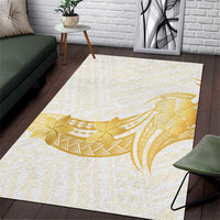 Polynesia White Sunday Area Rug Polynesian Tattoo Plumeria Hibiscus Gold