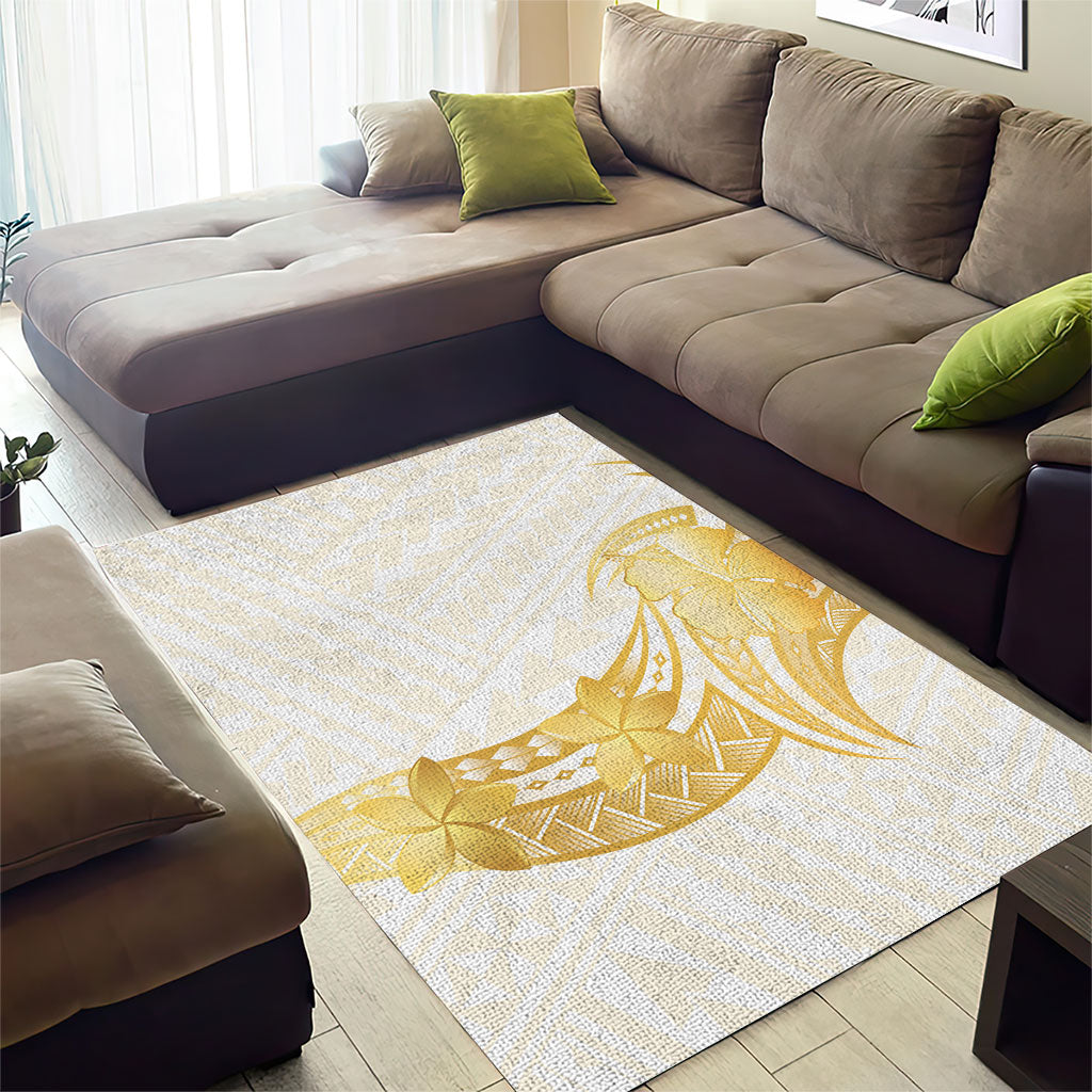 Polynesia White Sunday Area Rug Polynesian Tattoo Plumeria Hibiscus Gold