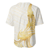 Polynesia White Sunday Baseball Jersey Polynesian Tattoo Plumeria Hibiscus Gold
