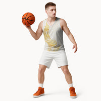 Polynesia White Sunday Basketball Jersey Polynesian Tattoo Plumeria Hibiscus Gold