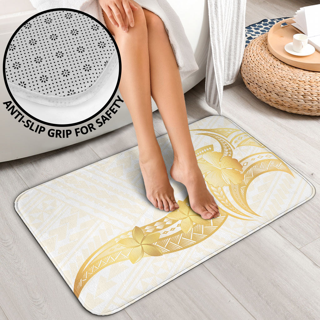 Polynesia White Sunday Bathroom Set Polynesian Tattoo Plumeria Hibiscus Gold