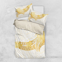 Polynesia White Sunday Bedding Set Polynesian Tattoo Plumeria Hibiscus Gold