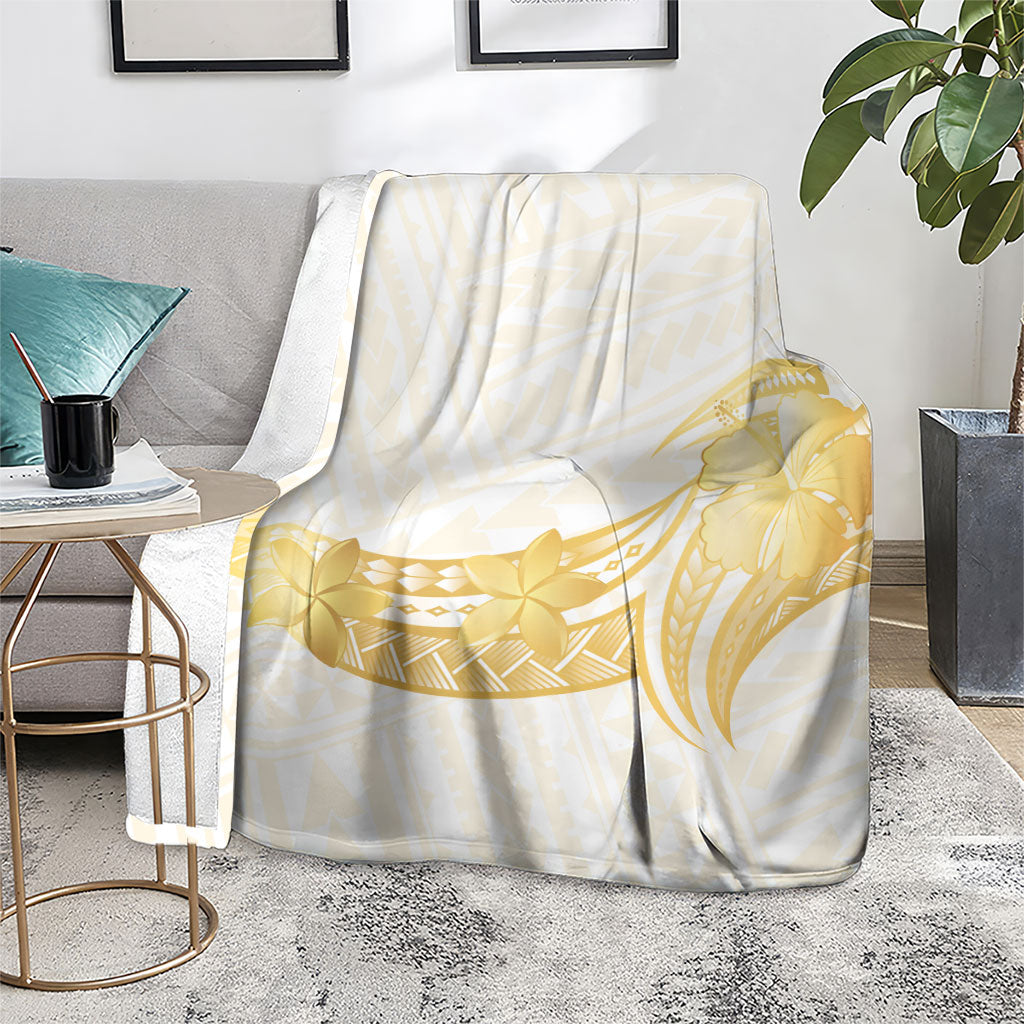 Polynesia White Sunday Blanket Polynesian Tattoo Plumeria Hibiscus Gold