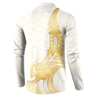 Polynesia White Sunday Button Sweatshirt Polynesian Tattoo Plumeria Hibiscus Gold