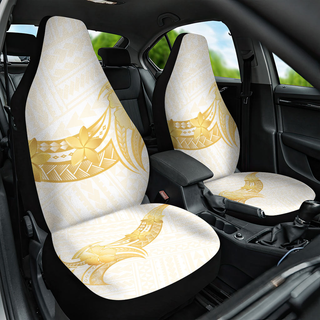 Polynesia White Sunday Car Seat Cover Polynesian Tattoo Plumeria Hibiscus Gold