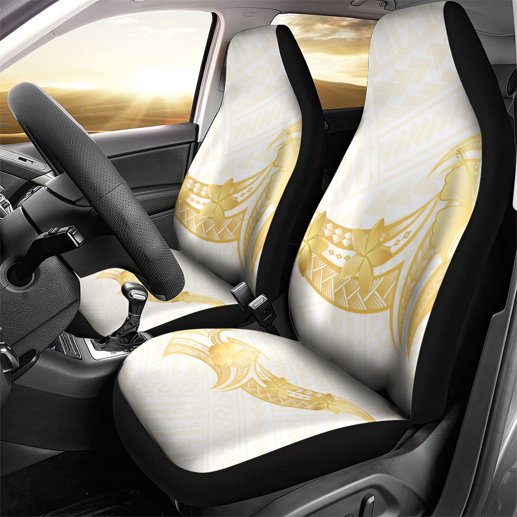 Polynesia White Sunday Car Seat Cover Polynesian Tattoo Plumeria Hibiscus Gold