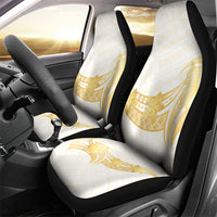 Polynesia White Sunday Car Seat Cover Polynesian Tattoo Plumeria Hibiscus Gold