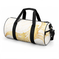 Polynesia White Sunday Duffle Bag Polynesian Tattoo Plumeria Hibiscus Gold