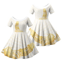Polynesia White Sunday Family Matching Off Shoulder Short Dress and Hawaiian Shirt Polynesian Tattoo Plumeria Hibiscus Gold