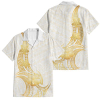 Polynesia White Sunday Family Matching Short Sleeve Bodycon Dress and Hawaiian Shirt Polynesian Tattoo Plumeria Hibiscus Gold