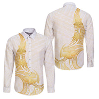 Polynesia White Sunday Family Matching Short Sleeve Bodycon Dress and Hawaiian Shirt Polynesian Tattoo Plumeria Hibiscus Gold