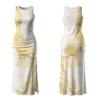 Polynesia White Sunday Family Matching Tank Maxi Dress and Hawaiian Shirt Polynesian Tattoo Plumeria Hibiscus Gold