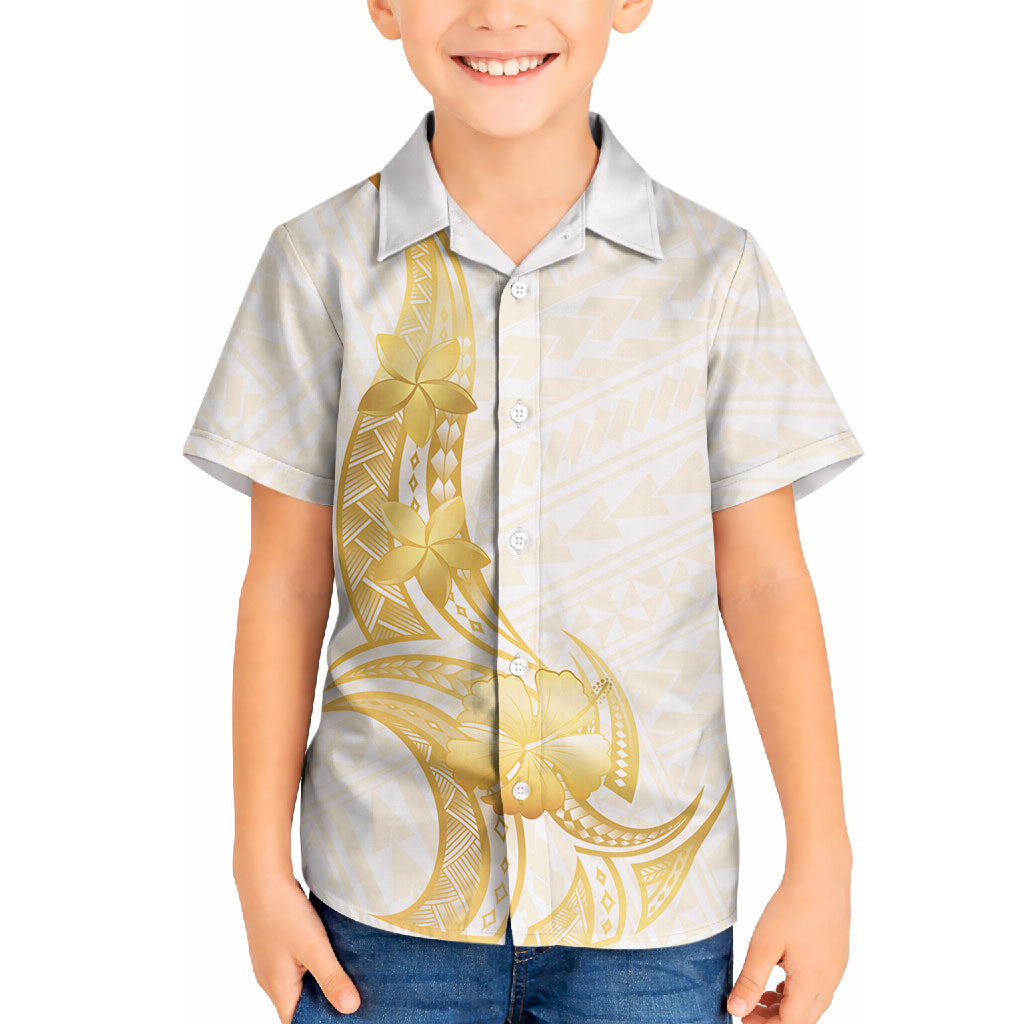 Polynesia White Sunday Hawaiian Shirt Polynesian Tattoo Plumeria Hibiscus Gold