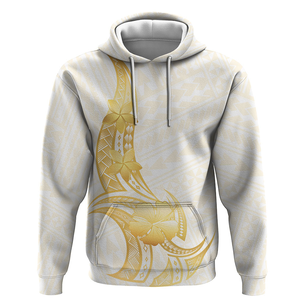 Polynesia White Sunday Hoodie Polynesian Tattoo Plumeria Hibiscus Gold LT14 Pullover Hoodie White - Polynesian Pride