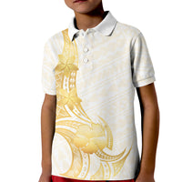 Polynesia White Sunday Kid Polo Shirt Polynesian Tattoo Plumeria Hibiscus Gold