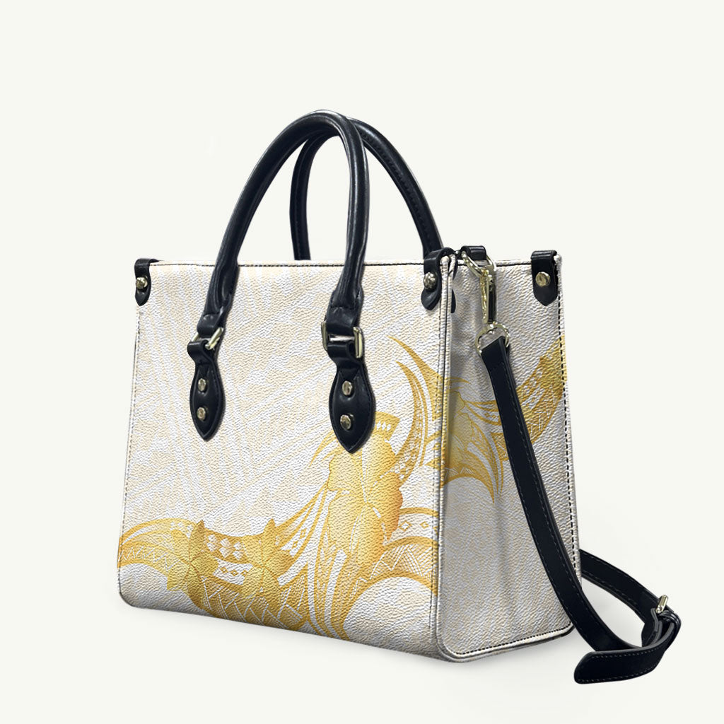 Polynesia White Sunday Leather Bag Polynesian Tattoo Plumeria Hibiscus Gold LT14 White - Polynesian Pride