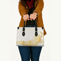 Polynesia White Sunday Leather Bag Polynesian Tattoo Plumeria Hibiscus Gold