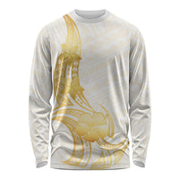 Polynesia White Sunday Long Sleeve Shirt Polynesian Tattoo Plumeria Hibiscus Gold