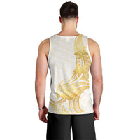 Polynesia White Sunday Men Tank Top Polynesian Tattoo Plumeria Hibiscus Gold
