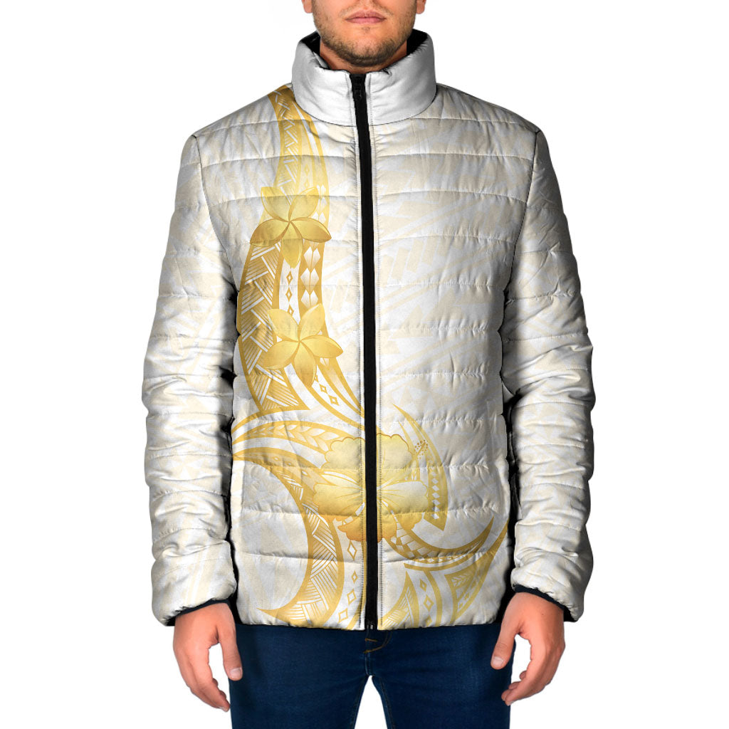 Polynesia White Sunday Padded Jacket Polynesian Tattoo Plumeria Hibiscus Gold LT14 Men White - Polynesian Pride