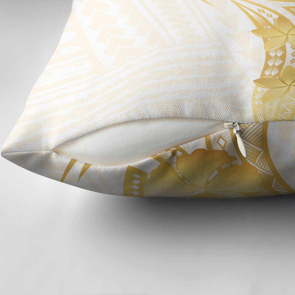 Polynesia White Sunday Pillow Cover Polynesian Tattoo Plumeria Hibiscus Gold