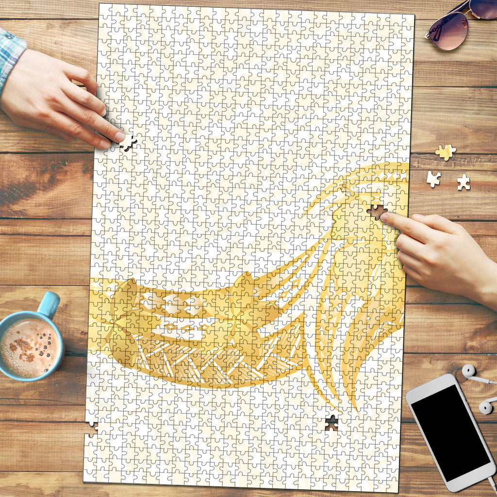 Polynesia White Sunday Puzzle Polynesian Tattoo Plumeria Hibiscus Gold LT14 White - Polynesian Pride