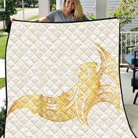 Polynesia White Sunday Quilt Polynesian Tattoo Plumeria Hibiscus Gold