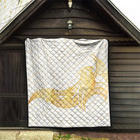 Polynesia White Sunday Quilt Polynesian Tattoo Plumeria Hibiscus Gold