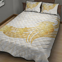 Polynesia White Sunday Quilt Bed Set Polynesian Tattoo Plumeria Hibiscus Gold