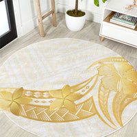 Polynesia White Sunday Round Carpet Polynesian Tattoo Plumeria Hibiscus Gold