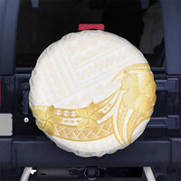 Polynesia White Sunday Spare Tire Cover Polynesian Tattoo Plumeria Hibiscus Gold