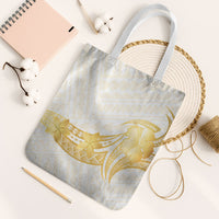 Polynesia White Sunday Tote Bag Polynesian Tattoo Plumeria Hibiscus Gold