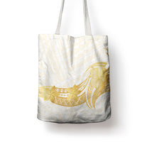 Polynesia White Sunday Tote Bag Polynesian Tattoo Plumeria Hibiscus Gold
