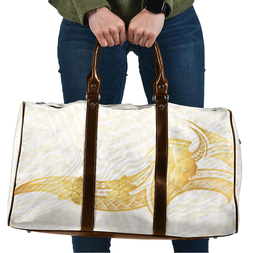 Polynesia White Sunday Travel Bag Polynesian Tattoo Plumeria Hibiscus Gold